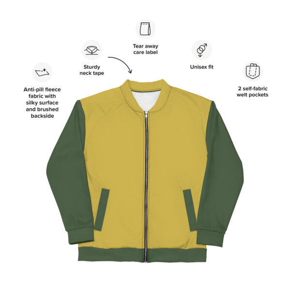 Chaqueta bomber oro viejo manga verde unisex - Imagen 2