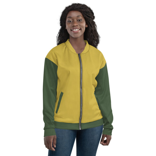 Chaqueta bomber oro viejo manga verde unisex - Imagen 9