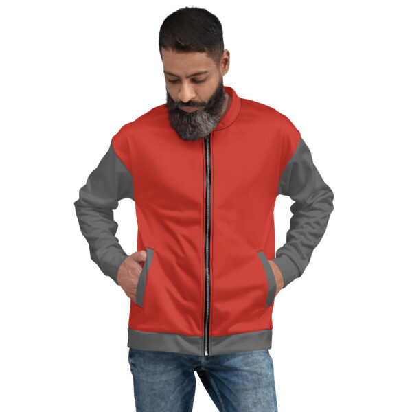 Chaqueta bomber roja manga gris unisex - Imagen 4