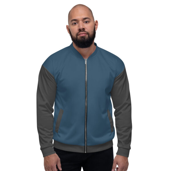 Chaqueta bomber azul manga gris unisex - Imagen 6