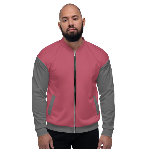 Chaqueta bomber rosa manga gris unisex - Imagen 4