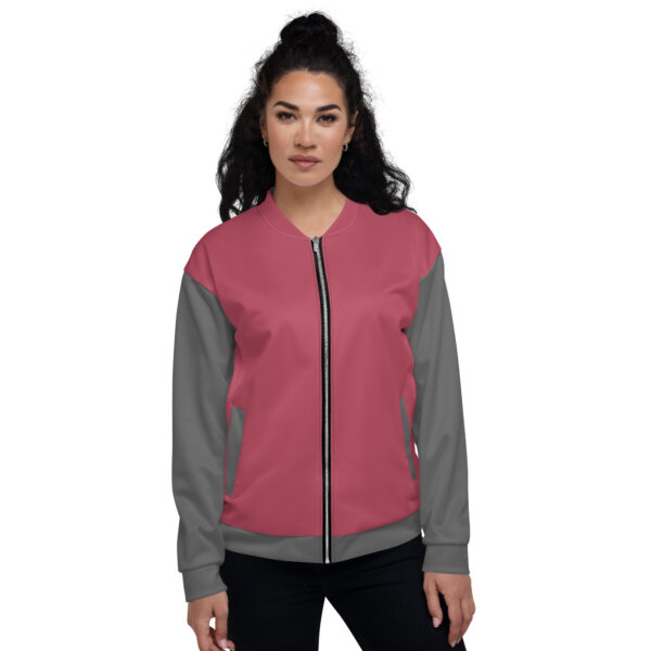 Chaqueta bomber rosa manga gris unisex - Imagen 10