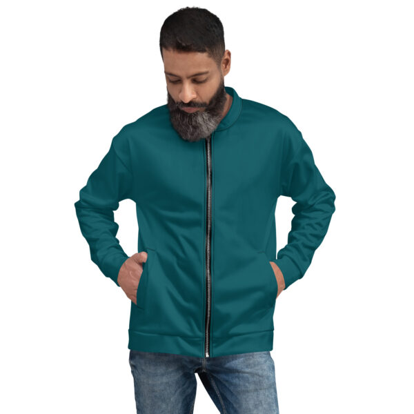 Chaqueta bomber color azul petróleo lisa unisex - Imagen 4