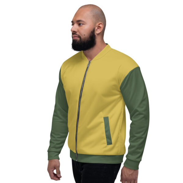 Chaqueta bomber oro viejo manga verde unisex - Imagen 6