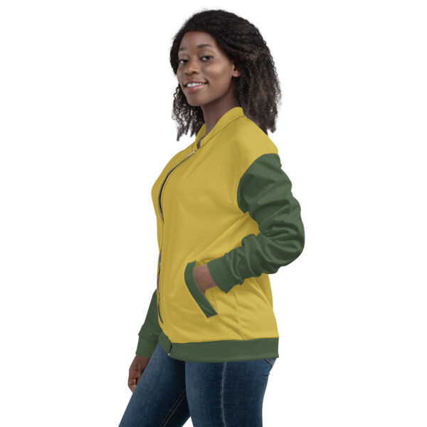 Chaqueta bomber oro viejo manga verde unisex - Imagen 8