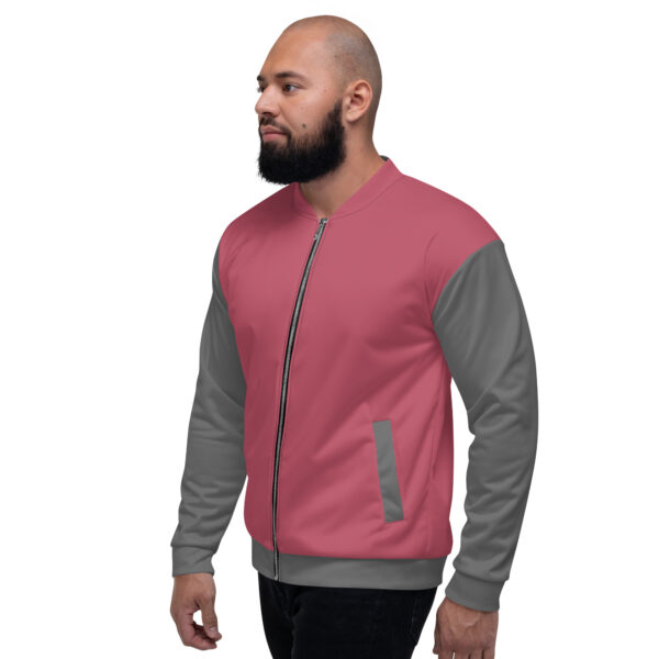 Chaqueta bomber rosa manga gris unisex - Imagen 5