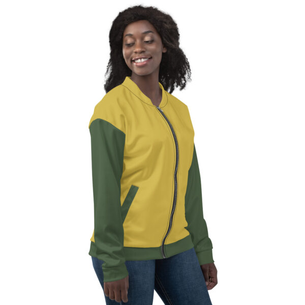 Chaqueta bomber oro viejo manga verde unisex - Imagen 11