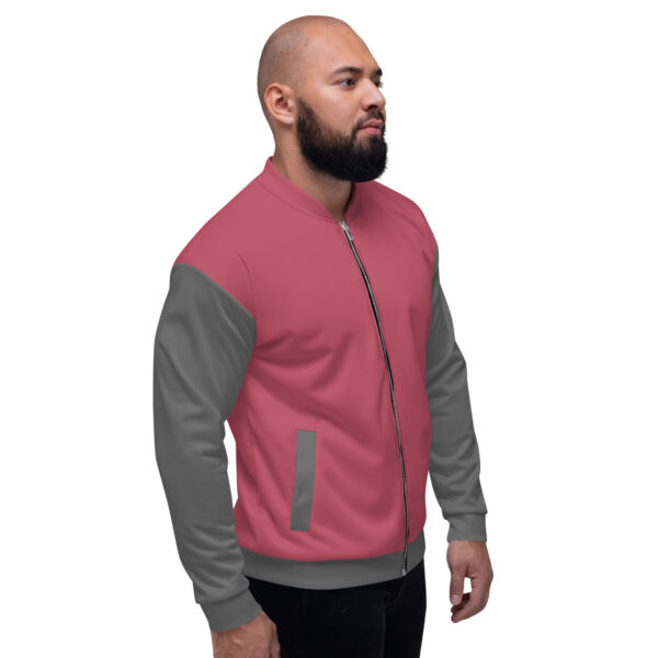 Chaqueta bomber rosa manga gris unisex - Imagen 6