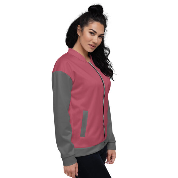 Chaqueta bomber rosa manga gris unisex - Imagen 9