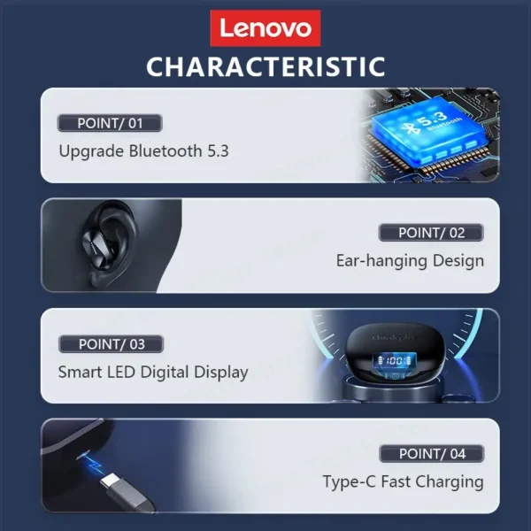 Auriculares deportivos Lenovo LP75 TWS con pantalla digital - Imagen 5